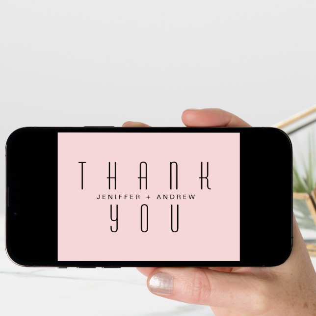 Minimalist Modern Script Blush Thank You Photo Card (Front Digital)