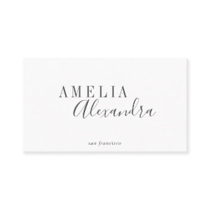 Minimalist Modern Script Boho Chic Black White Business Card