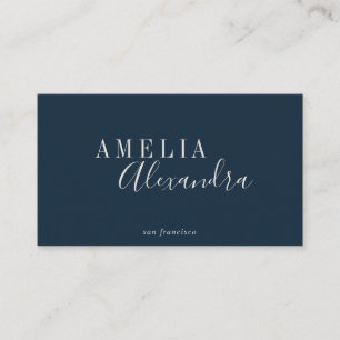 Minimalist Modern Script Boho Chic Navy Blue Business Card