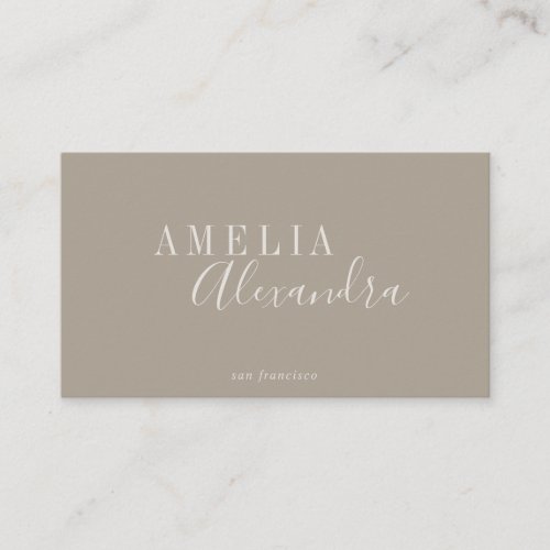 Minimalist Modern Script Boho Chic Neutral Taupe Business Card