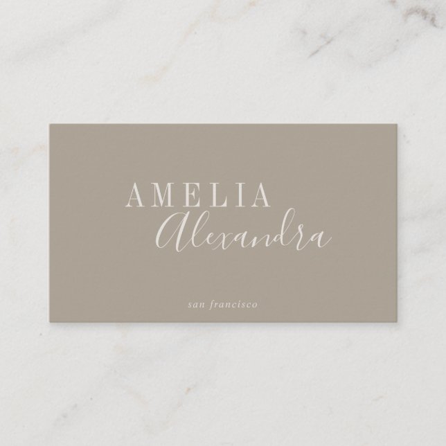 Minimalist Modern Script Boho Chic Neutral Taupe Business Card (Front)