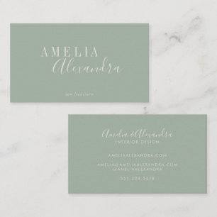 Minimalist Modern Script Boho Chic Sage Green Business Card