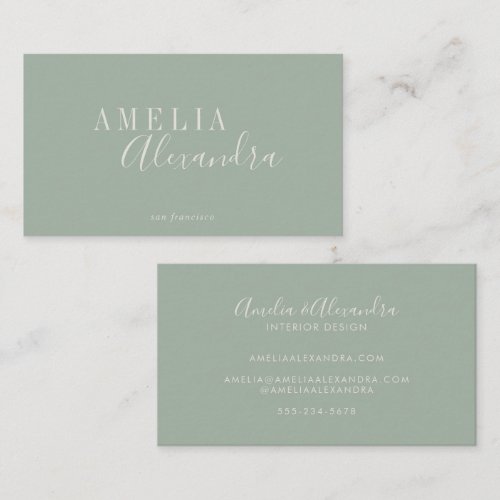 Minimalist Modern Script Boho Chic Sage Green Business Card