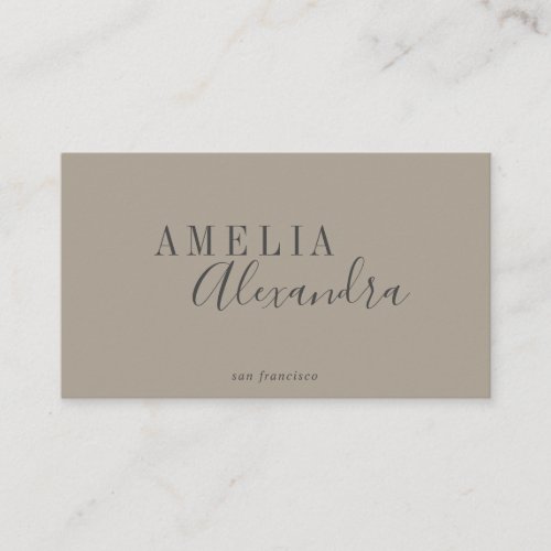 Minimalist Modern Script Boho Neutral Taupe Gray Business Card