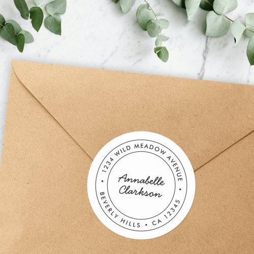 Minimalist Modern Script  Border Return Address Classic Round Sticker