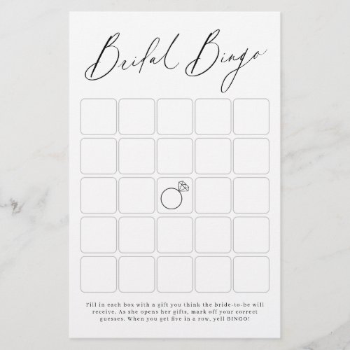 Minimalist modern script bridal shower bingo game