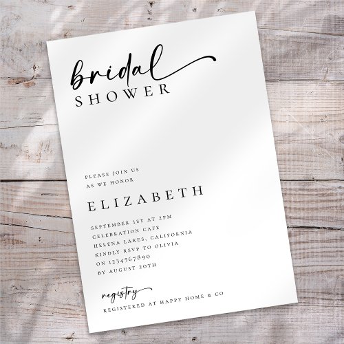 Minimalist Modern Script Bridal Shower Invitation