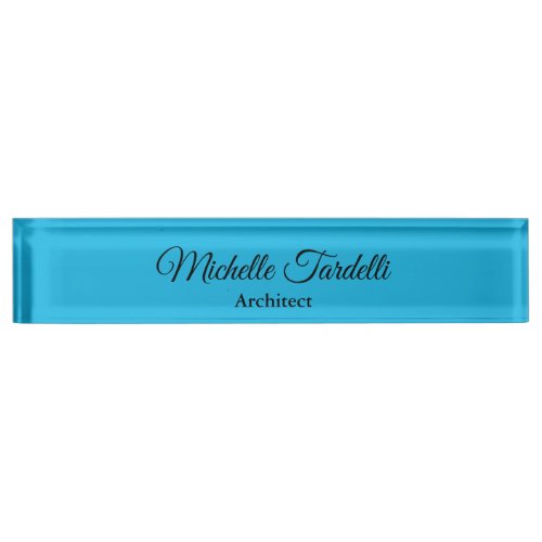 Minimalist Modern Script Calligraphy Blue Desk Name Plate