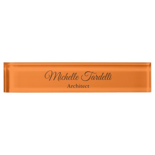 Minimalist Modern Script Calligraphy Orange Desk Name Plate