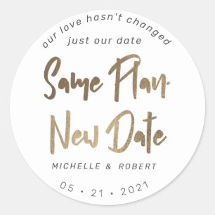 minimalist modern script change the date classic round sticker