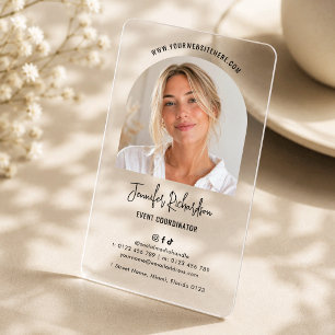 Minimalist Modern Script Chic Photo Transparent Clear Business Cards