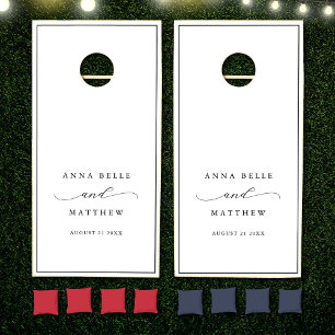 Minimalist Modern Script Elegant Chic Wedding Cornhole Set
