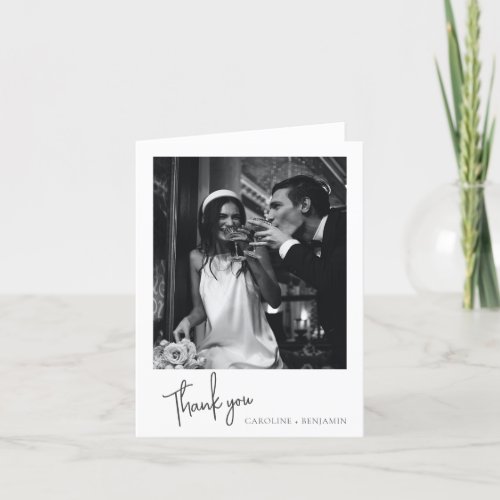 Minimalist Modern Script Font Wedding Photo Folded Thank You Card