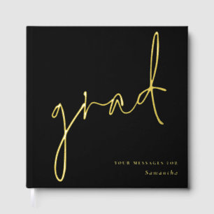 Minimalist Modern Script Grad Graduation Black Foil Guest Book