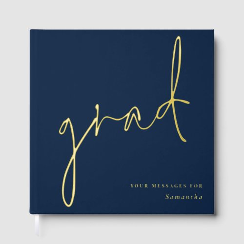 Minimalist Modern Script Grad Graduation Navy Blue Guest Book