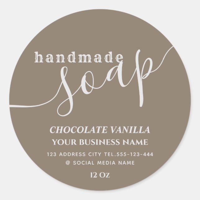 Minimalist modern script handmade soap classic rou round sticker (Front)