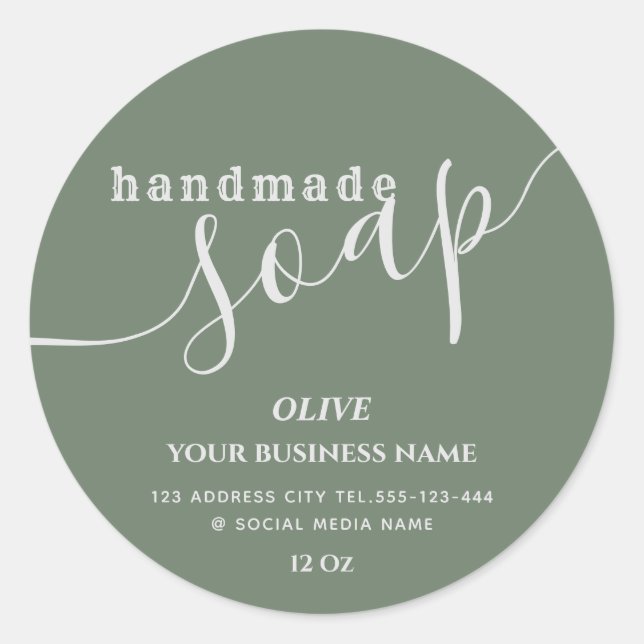 Minimalist modern script handmade soap classic round sticker (Front)