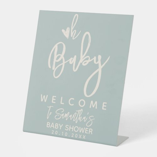 Minimalist modern script heart Baby Shower Welcome Pedestal Sign