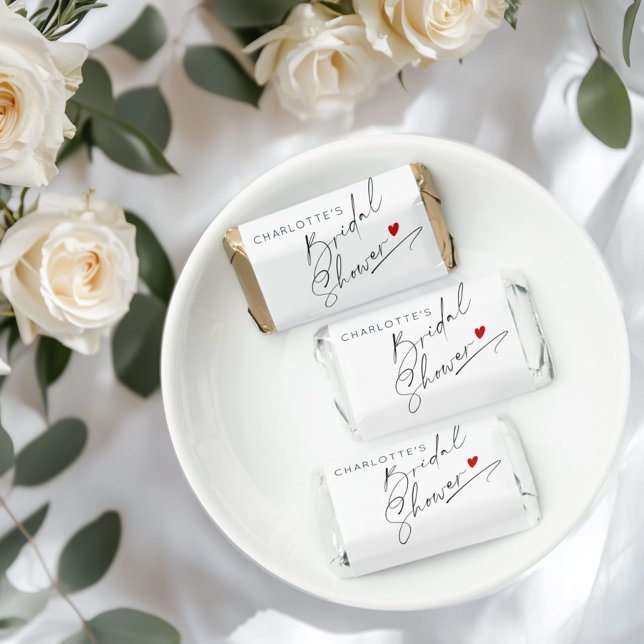 Minimalist modern script heart Bridal shower Hershey's Miniatures (Creator Uploaded)