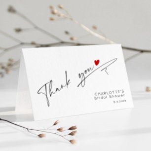 Minimalist modern script heart Bridal Shower Letterpress Thank You Card