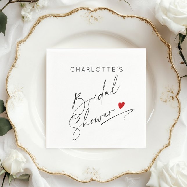 Minimalist modern script heart Bridal shower Napkins (Creator Uploaded)