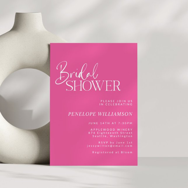 Minimalist Modern Script Hot Pink Bridal Shower Invitation (Creator Uploaded)