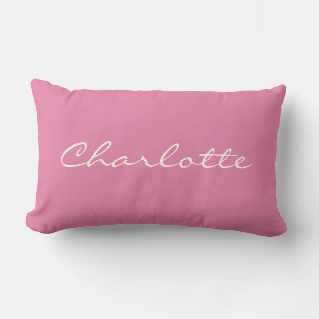 Minimalist Modern Script in Pink Personalized    Lumbar Pillow (Front)