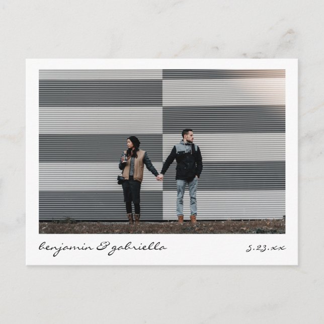 Minimalist Modern Script Lettering Photo Wedding Announcement Postcard (Front)