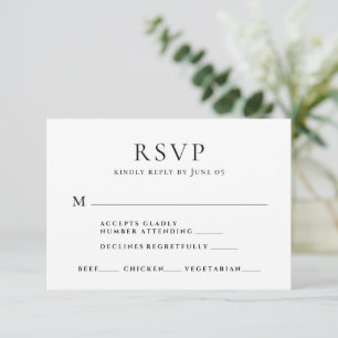 Minimalist Modern Script Meal Choice Wedding RSVP Card
