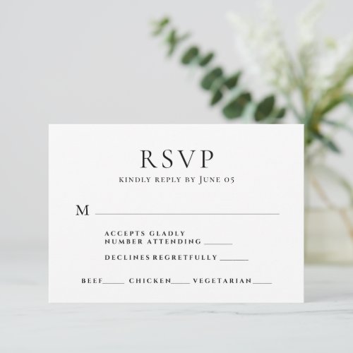 Minimalist Modern Script Meal Choice Wedding RSVP Card