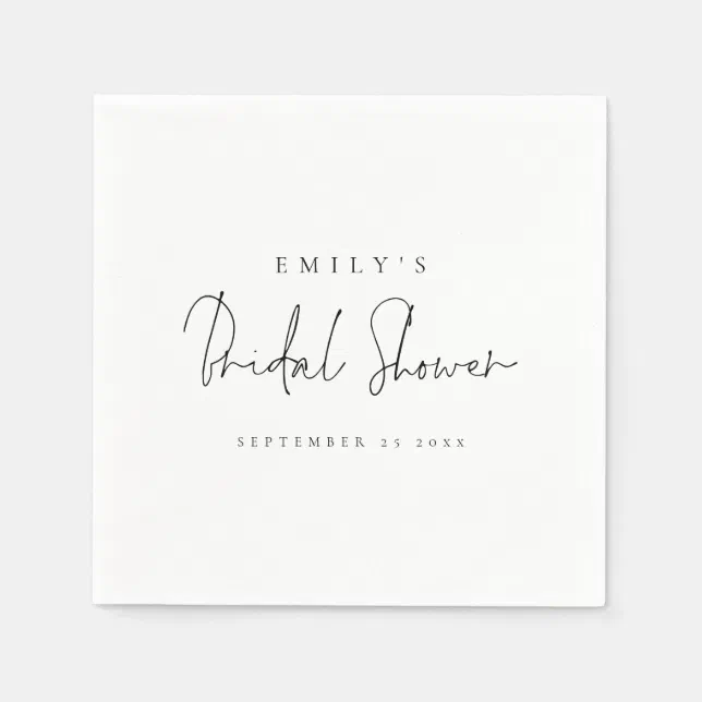 Minimalist Modern Script Name Date Bridal Shower Napkins | Zazzle