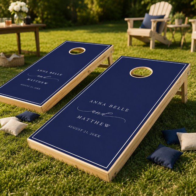 Minimalist Modern Script Navy Blue Wedding Cornhole Set (Creator Uploaded)