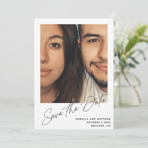 Minimalist Modern Script Personalized Custom Photo Save The Date