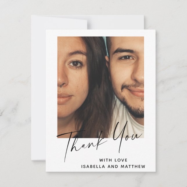 Minimalist Modern Script Personalized Custom Photo Thank You Card (Front)