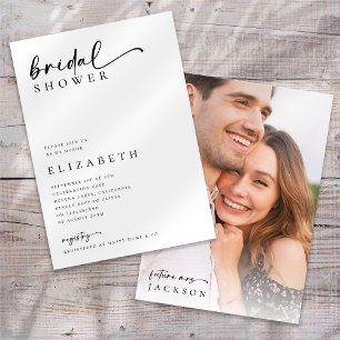 Minimalist Modern Script Photo Bridal Shower Invitation