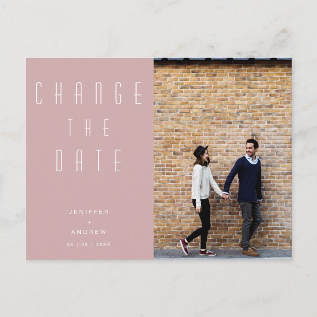 Minimalist Modern Script Photo Change The Date Postcard (Front)