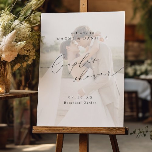 Minimalist Modern Script Photo Couples Shower Sign