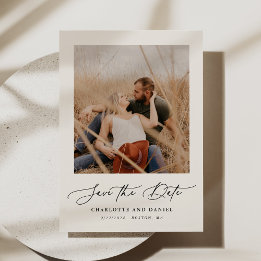 Minimalist Modern Script Photo Frame Beige Save The Date