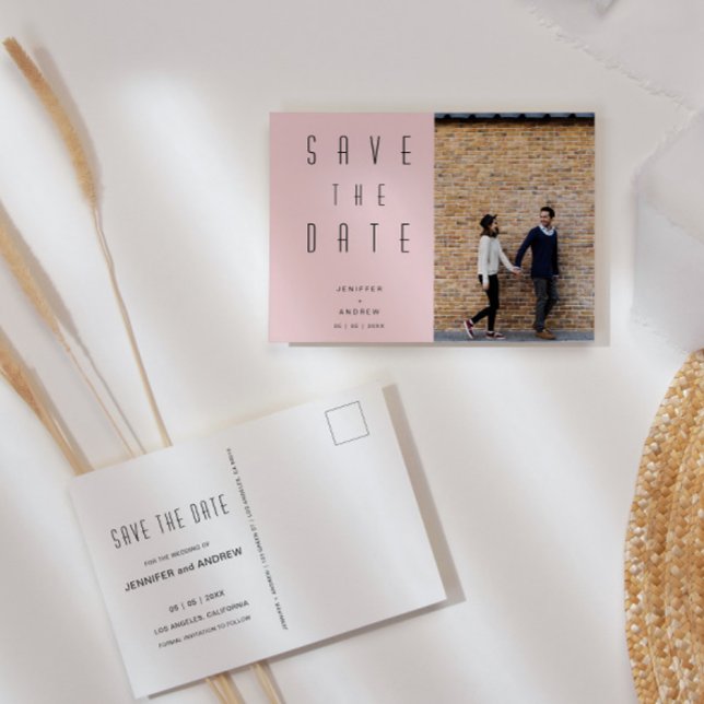 Minimalist Modern Script Photo Save The Date Postcard (Creator Uploaded)