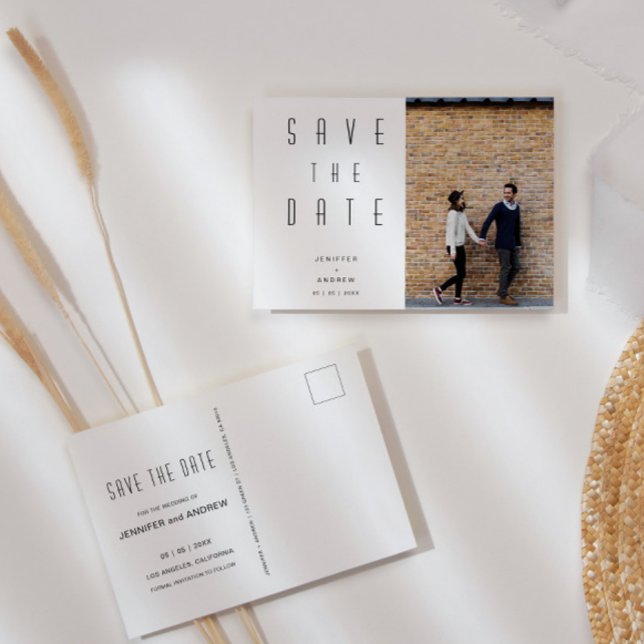 Minimalist Modern Script Photo Save The Date Postcard (Creator Uploaded)