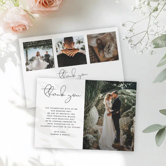 Minimalist Modern Script Photo Simple Wedding Tha Thank You Card | Zazzle
