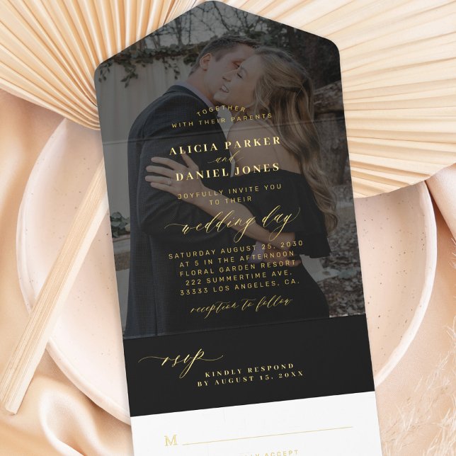 Minimalist modern script photo wedding all in one invitation  (Creator Uploaded)