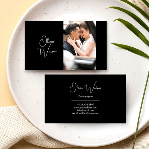 Minimalist Modern Script Professional Photographer Business Card