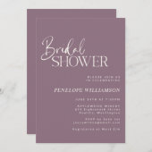 Minimalist Modern Script Purple Bridal Shower Invitation (Front/Back)