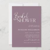 Minimalist Modern Script Purple Bridal Shower Invitation (Front)