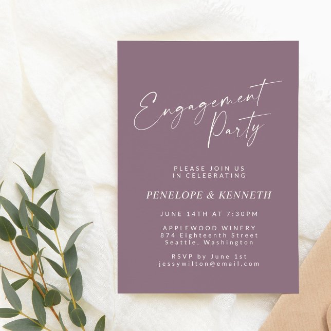 Minimalist Modern Script Purple Engagement Party Invitation (Creator Uploaded)