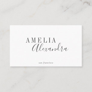 Minimalist Modern Script QR Code Black White Business Card