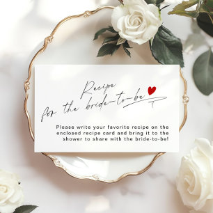 Minimalist modern script red heart Recipe Enclosure Card