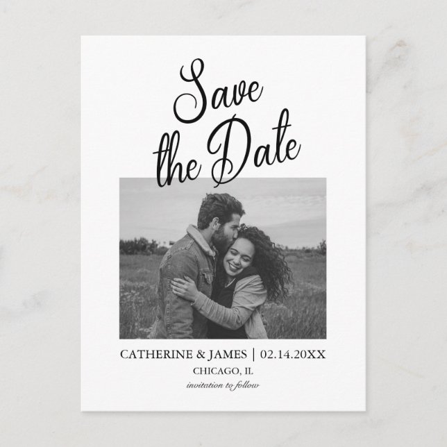 Minimalist Modern Script Save The Date Postcard (Front)