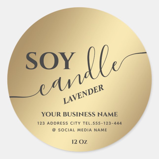 Minimalist modern script soy candle gold classic round sticker (Front)